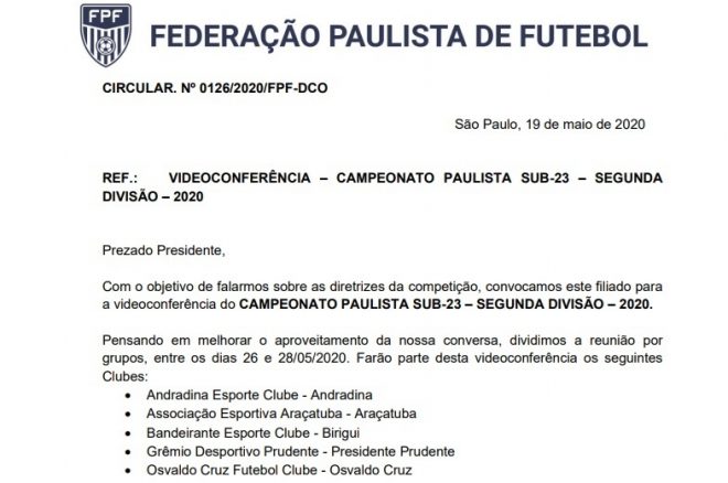 Federação vai conversar com times da região 3 Federação vai conversar com times da região 3