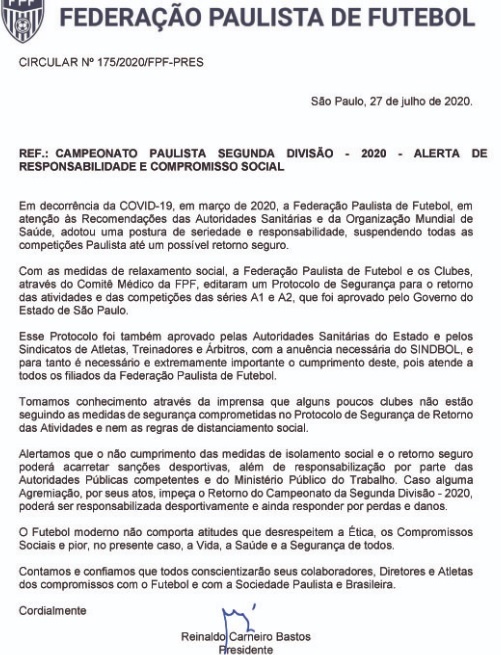 Times da região recebem aviso de forma indireta 2