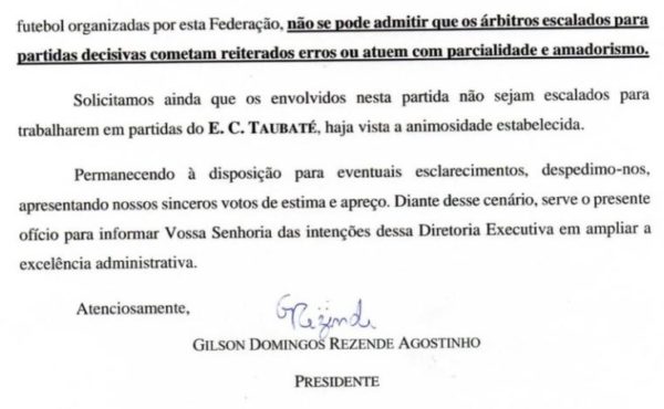 Taubaté formaliza protesto contra a arbitragem 6