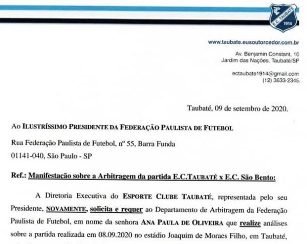 Taubaté formaliza protesto contra a arbitragem 2