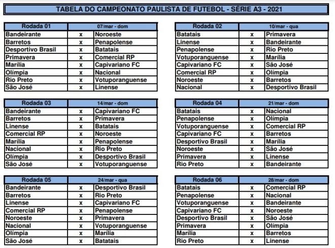 São José recebe a tabela da volta à Série A-3 3