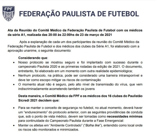 Federação tenta confirmar a volta do futebol 2
