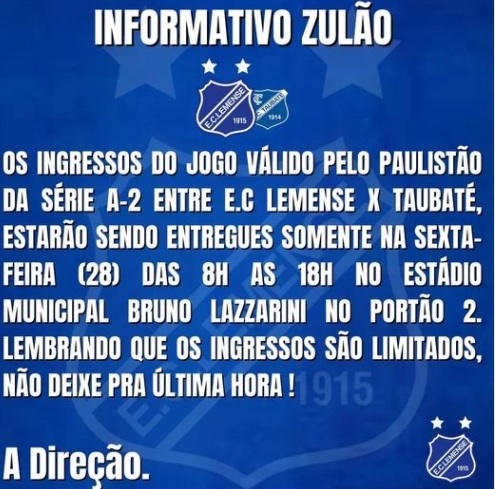 Taubaté será o visitante de jogo histórico em Leme 3