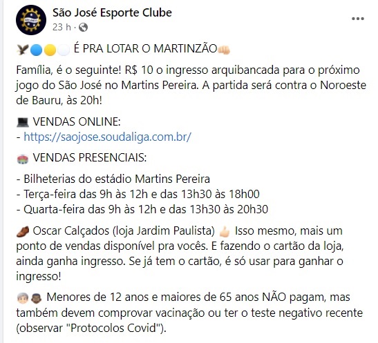 São José espera mais torcedores na quarta-feira 2