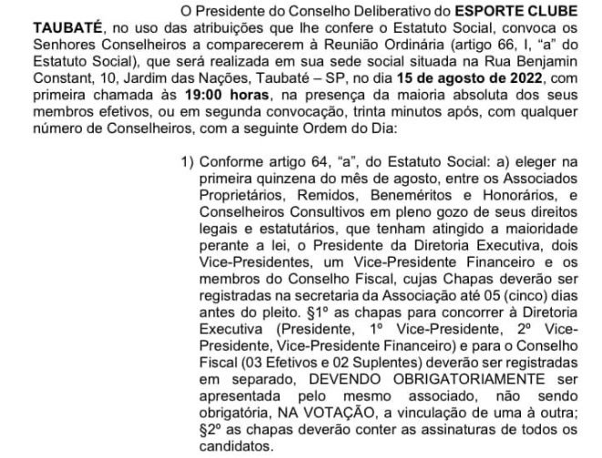 Taubaté marca eleição que pode ter disputa 2