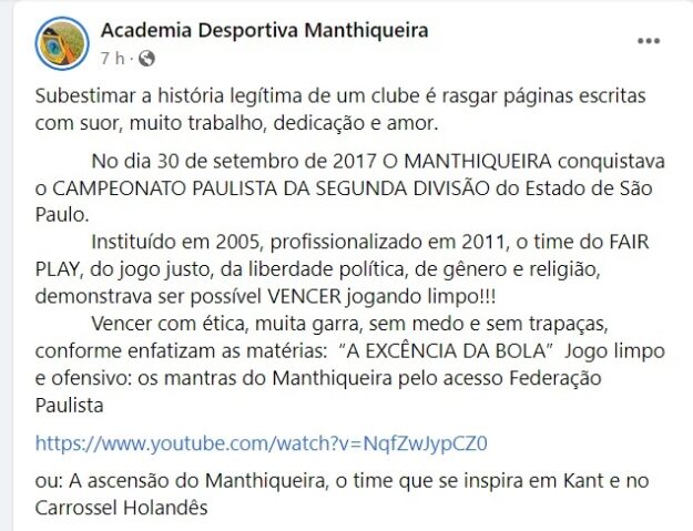 Manthiqueira é deixado fora da Copinha e protesta 2