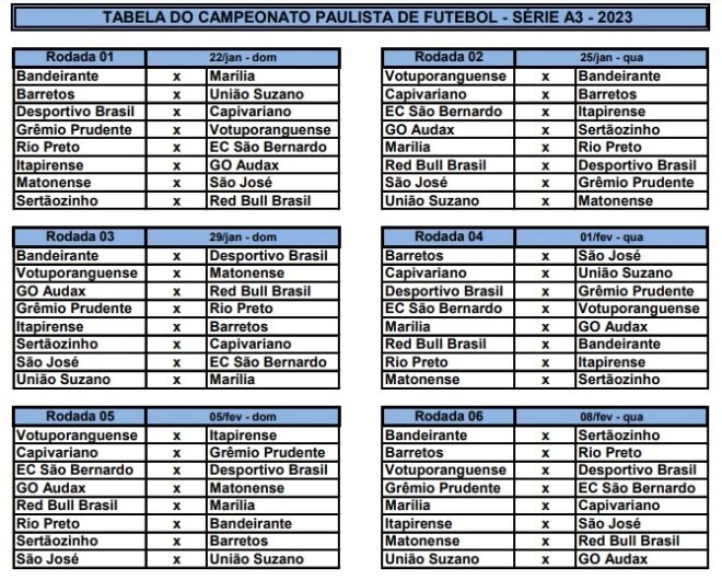 São José recebe tabela básica do campeonato 2