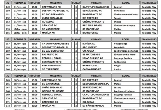 São José recebe tabela e pedirá uma alteração 5