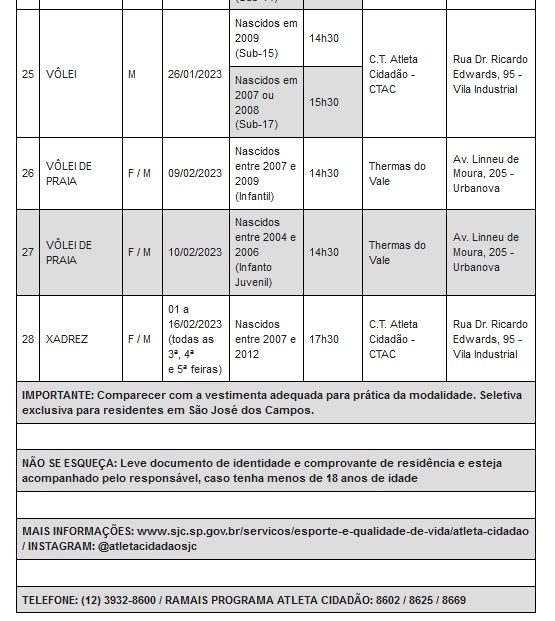 Seletivas do Atleta Cidadão joseense vão começar 7 Seletivas do Atleta Cidadão joseense vão começar 7