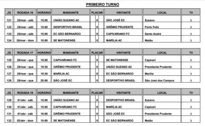 São José recebe tabela dos jogos da próxima fase 2