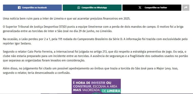 São José é punido por briga de torcidas em Limeira 3
