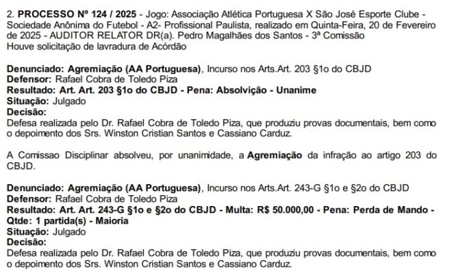 Jogo pendente e julgamento fecharam o quadro 5