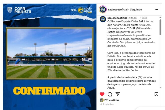 São José consegue efeito suspensivo de punição 2